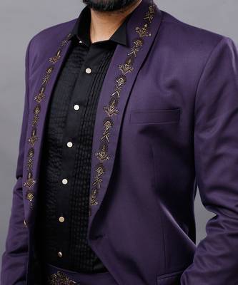 Wine Embroidered Tuxedo Set 7
