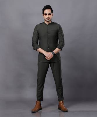 Military Green AJ Style Shirt Pant Set 1