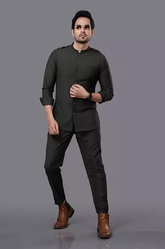 Military Green AJ Style Shirt Pant Set