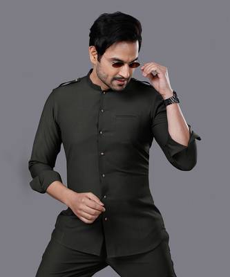 Military Green AJ Style Shirt Pant Set 4