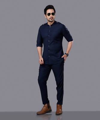 Navy Blue AJ Style Shirt Pant Set 1
