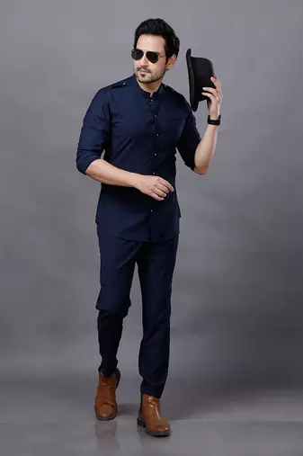 Navy Blue AJ Style Shirt Pant Set