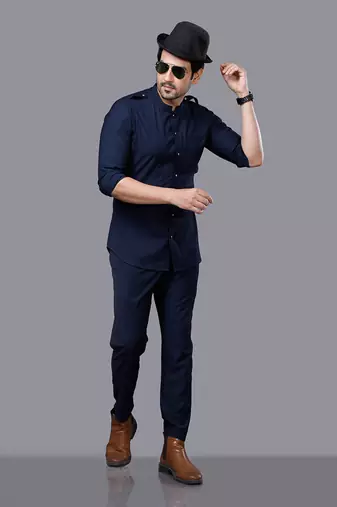 Navy Blue AJ Style Shirt Pant Set