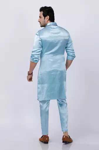 Gajji Silk Blue Embroidered Kurta Set