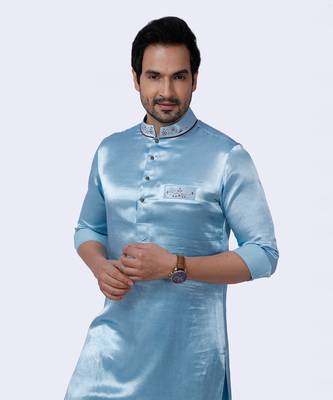 Gajji Silk Blue Embroidered Kurta Set 3