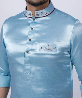 Gajji Silk Blue Embroidered Kurta Set 4