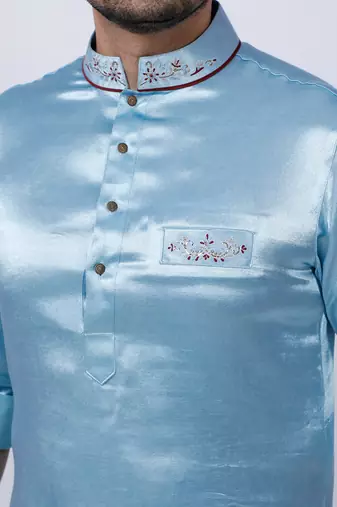 Gajji Silk Blue Embroidered Kurta Set
