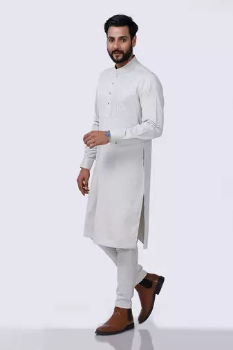 Beige Pleated Kurta Set
