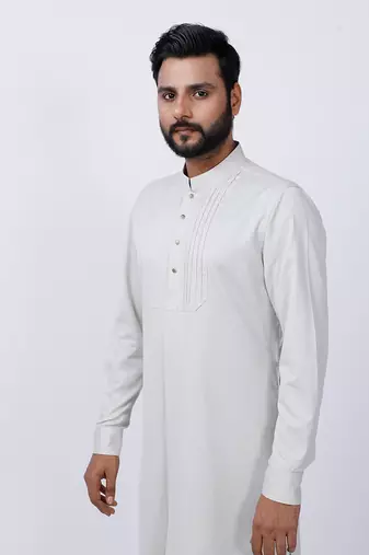 Beige Pleated Kurta Set