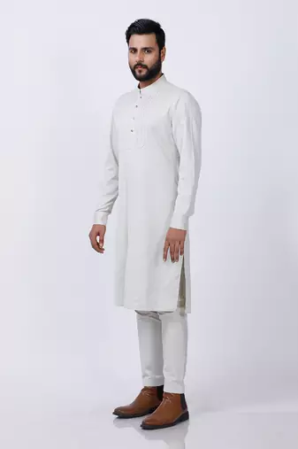 Beige Pleated Kurta Set