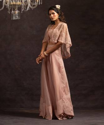 Rose Pink Aria Sharara Cape Set 1