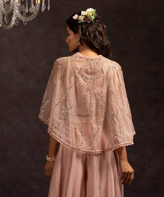 Rose Pink Aria Sharara Cape Set 2