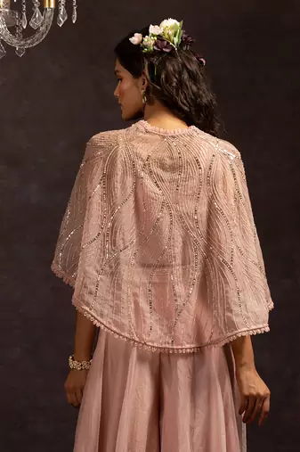 Rose Pink Aria Sharara Cape Set