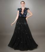 Sequin Embroidered Black Gown