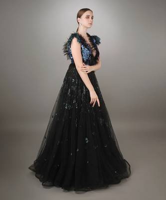 Sequin Embroidered Black Gown 2