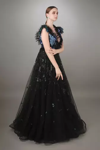 Sequin Embroidered Black Gown