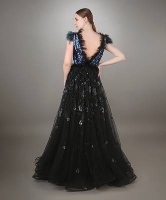 Sequin Embroidered Black Gown 4