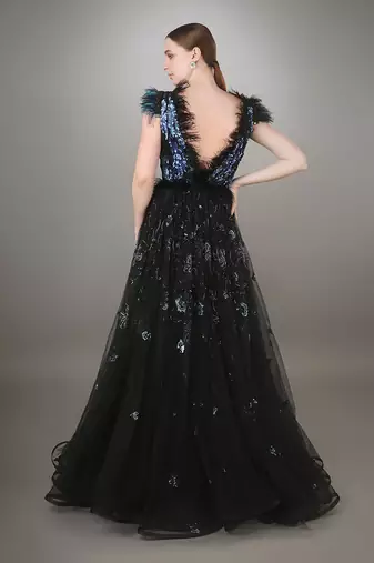 Sequin Embroidered Black Gown