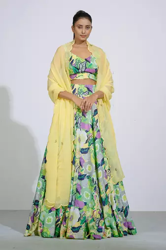 Gul Floral Bustier And Lehenga Set