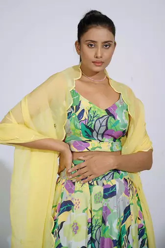 Gul Floral Bustier And Lehenga Set