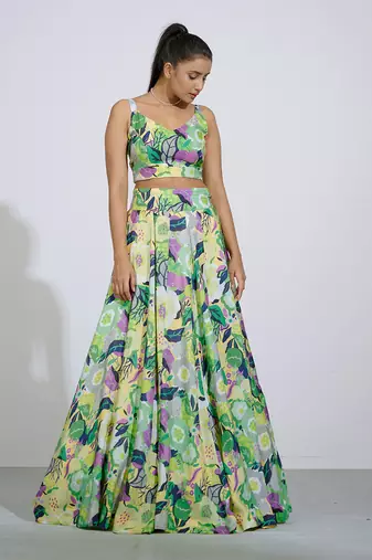 Gul Floral Bustier And Lehenga Set