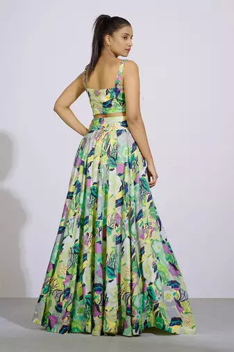 Gul Floral Bustier And Lehenga Set