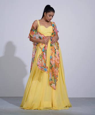 Gul Yellow Lehenga Set With Cape 1