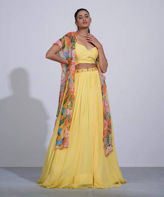 Gul Yellow Lehenga Set With Cape 2