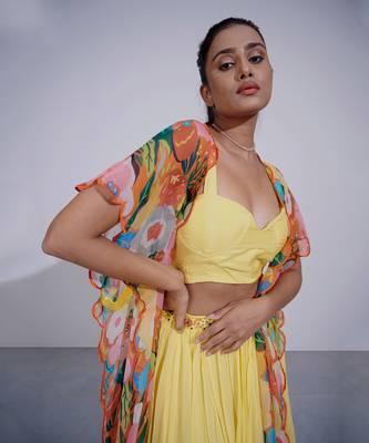 Gul Yellow Lehenga Set With Cape 5