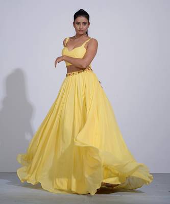 Gul Yellow Lehenga Set With Cape 6
