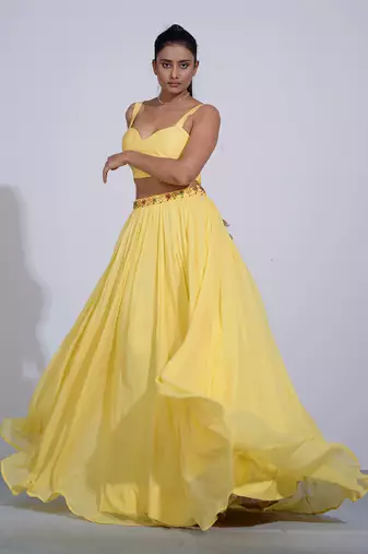 Gul Yellow Lehenga Set With Cape