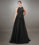 Black In-Cut Sleeve Embroidered Flowy Gown.