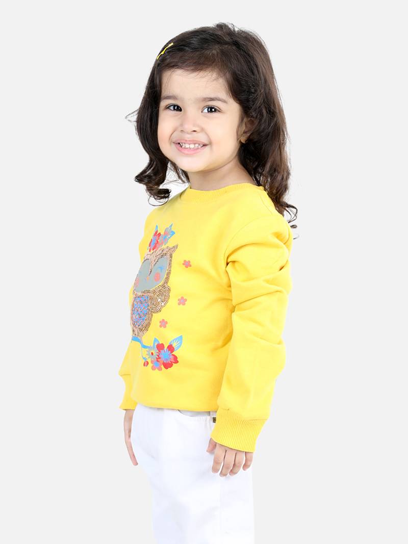 BownBee Girls Full Sleeve Sweatshirt - Yellow