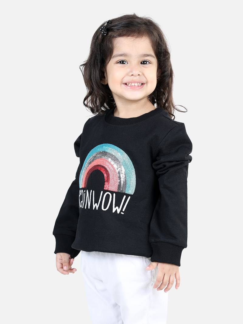 BownBee Girls Full Sleeve Sweatshirt - Black