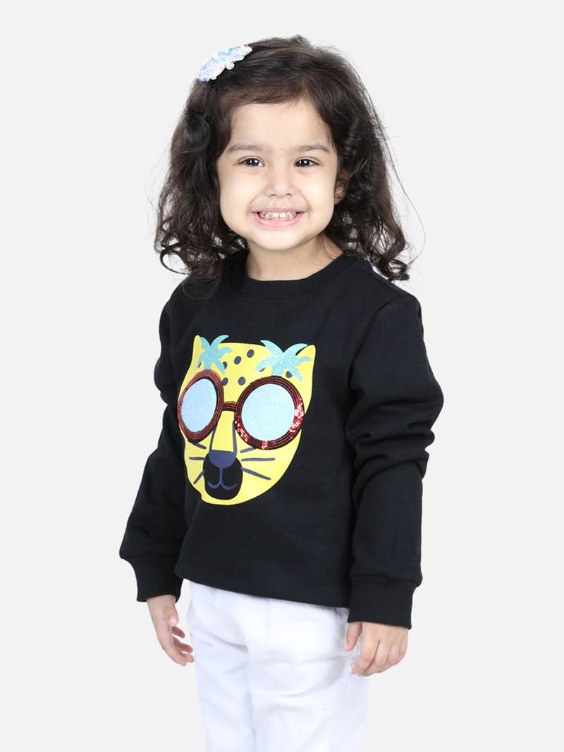 BownBee Girls Full Sleeve Sweatshirt - Black
