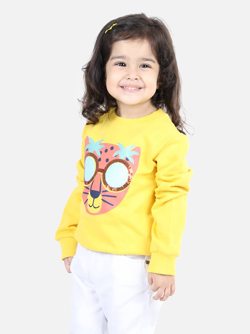BownBee Girls Full Sleeve Sweatshirt - Yellow