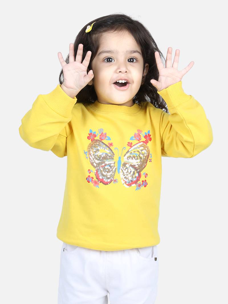 BownBee Girls Full Sleeve Sweatshirt - Yellow