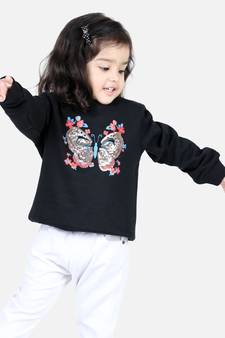 BownBee Girls Full Sleeve Sweatshirt - Black