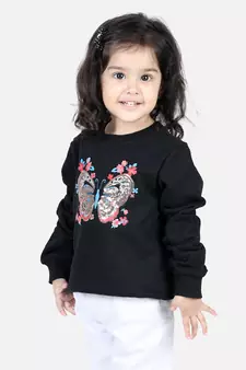 BownBee Girls Full Sleeve Sweatshirt - Black