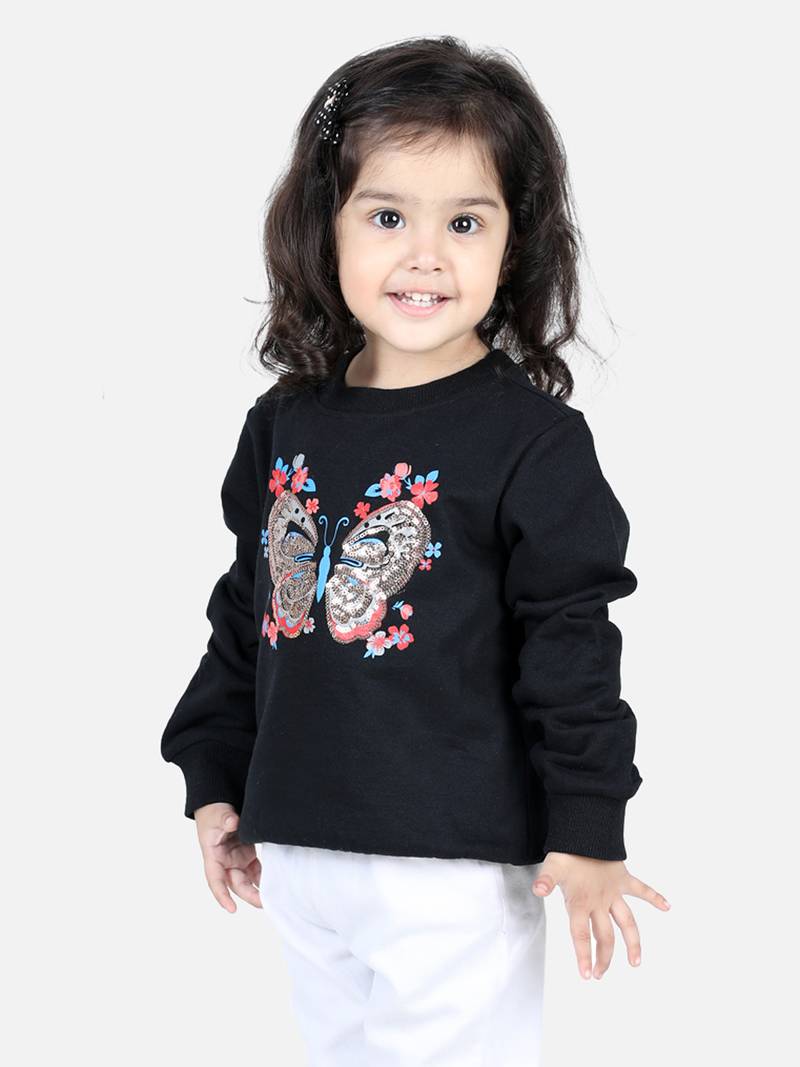 BownBee Girls Full Sleeve Sweatshirt - Black