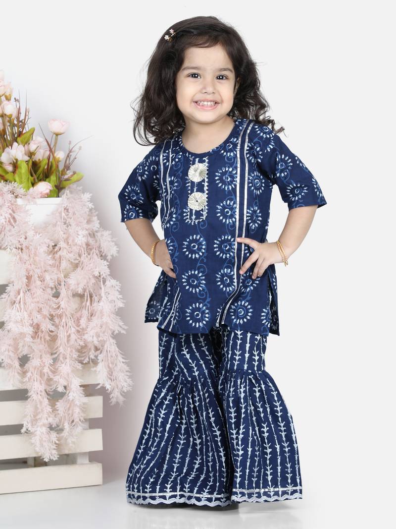 BownBee Girls Kurti with Sharara - Blue