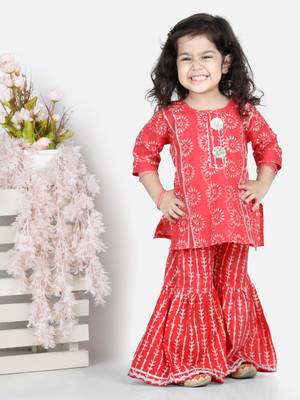 BownBee Girls Kurti with Sharara - Red 1