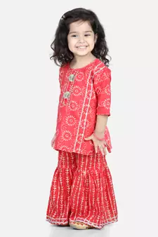 BownBee Girls Kurti with Sharara - Red