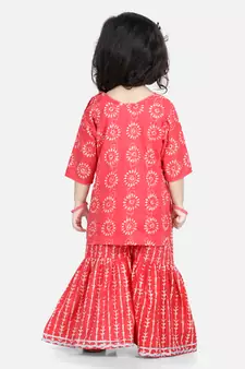 BownBee Girls Kurti with Sharara - Red