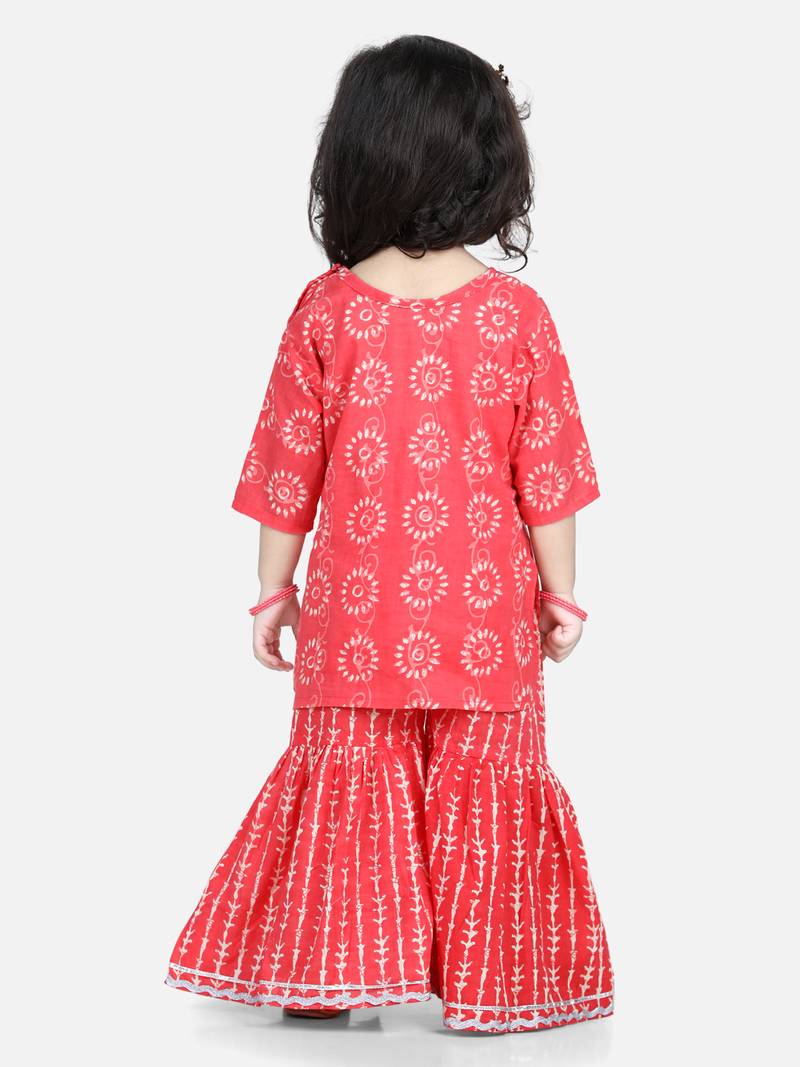 BownBee Girls Kurti with Sharara - Red