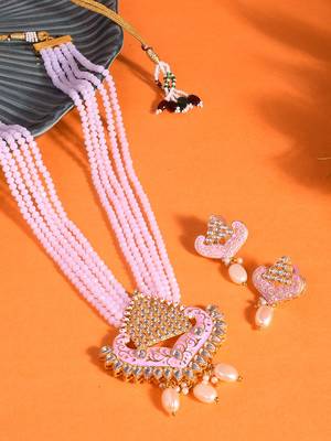 Steorra Jewels Traditional Jaipuri Baby Pink Necklace Set For Women 1