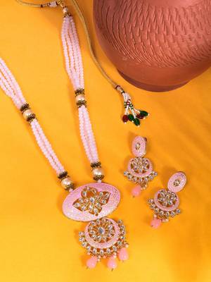 Steorra Jewels Traditional Jaipuri Baby Pink Necklace Set For Women 1