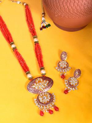 Steorra Jewels Traditional Jaipuri Red Necklace Set For Women 1