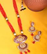 Steorra Jewels Traditional Jaipuri Red Necklace Set For Women