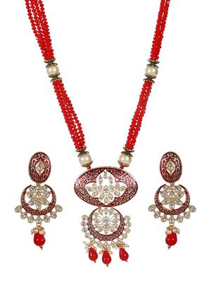Steorra Jewels Traditional Jaipuri Red Necklace Set For Women 2